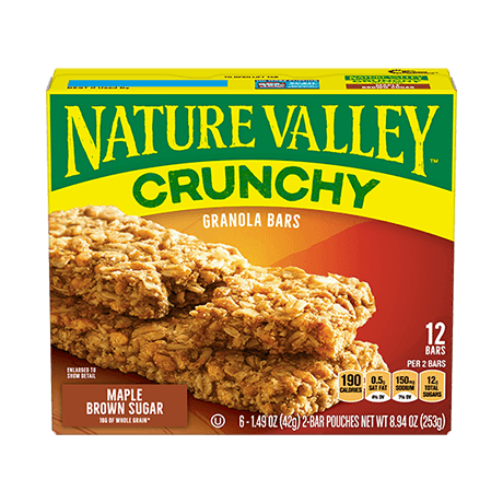 Nature Valley Maple Brown Sugar Crunchy Granola Bars, front of 12 bar box.