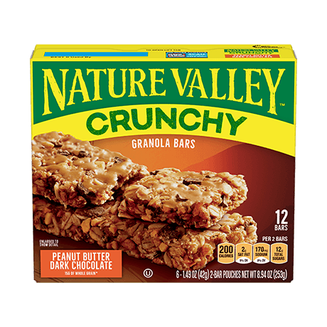 Nature Valley Peanut Butter Dark Chocolate Crunchy Granola Bars, front of 12 bar box.