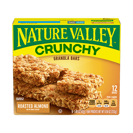 Nature Valley Roasted Almond Crunchy Granola Bars, front of 12 bar box.