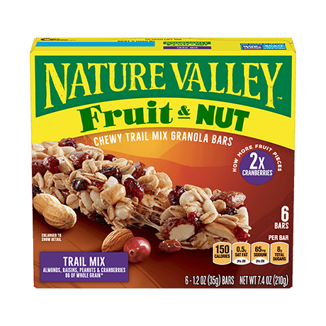 Nature Valley Trail Mix Fruit & Nut Bars, front of 6 bar box.