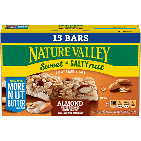 Nature Valley Almond Sweet & Salty Chewy Granola Bars, front of 15 bar box.