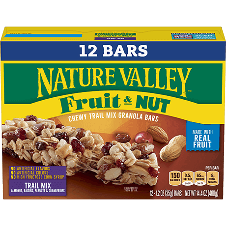Nature Valley Trail Mix Fruit & Nut Bars, front of 12 bar box.
