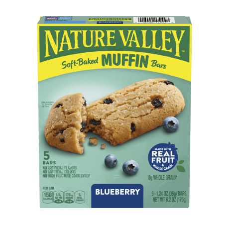 Nature Valley Blueberry Soft-Baked Oatmeal Squares, front of 5 bar box.