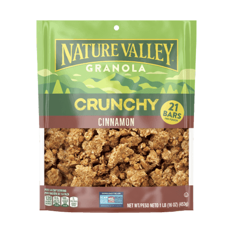 Nature Valley Crunchy Cinnamon Granola, front of 16 oz. bag.