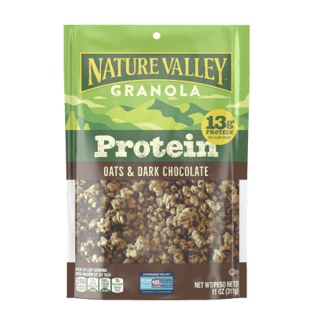 Nature Valley Oats & Dark Chocolate Protein Granola, front of 11 oz. bag.