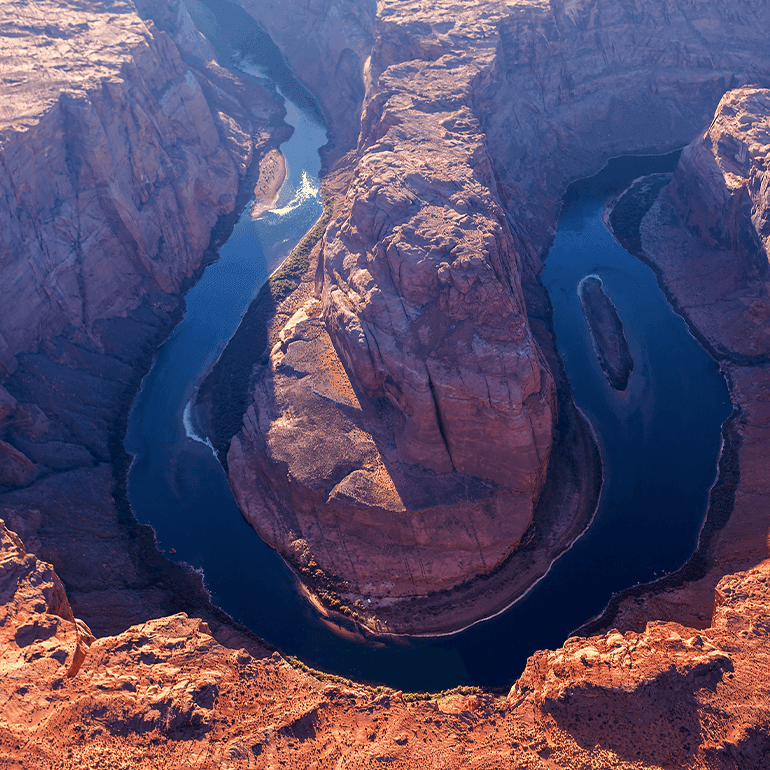 Overhead view of American Southwest Horseshoe Bend in Glen Canyon National Recreation Area.