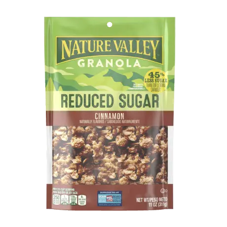 Nature Valley Reduced Cinnamon Granola, front of 11 oz. bag.
