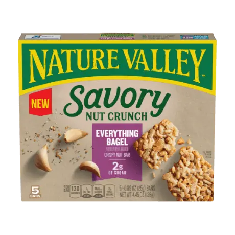 Nature Valley Savory Nut Crunch, Everything Bagel, front of 5 bar box.