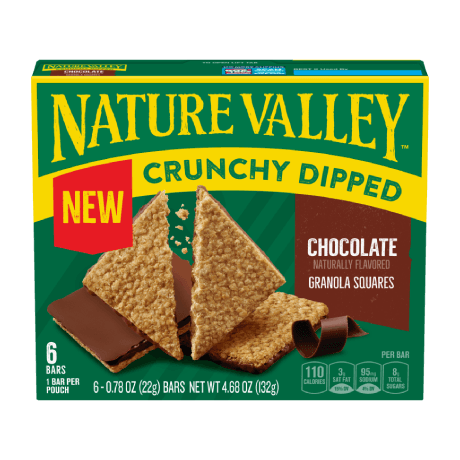 Nature Valley Chocolate Crunchy Dipped Granola Squares, front of 6 bar box.
