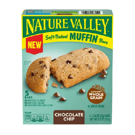 Nature Valley Chocolate Chip Soft-Baked Muffin Bar, front of 5 bar box.