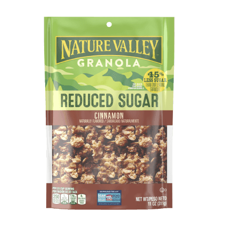 Nature Valley Reduced Cinnamon Granola, front of 11 oz. bag.