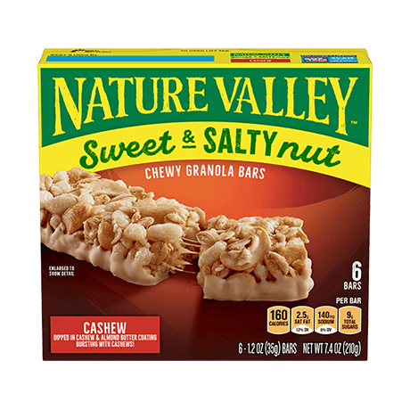 Nature Valley Cashew Sweet & Salty Granola Bars, front of 6 bar box.