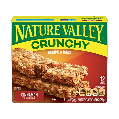 Nature Valley Cinnamon Crunchy Granola Bars, front of 12 bar box.