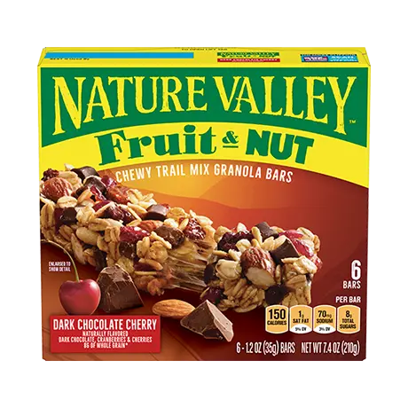 Nature Valley Dark Chocolate Cherry Fruit & Nut Chewy Trail Mix Granola Bars, front of 6 bar box.