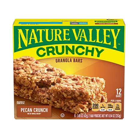 Nature Valley Pecan Crunchy Granola Bars, front of 12 bar box.