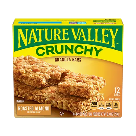 Nature Valley Roasted Almond Crunchy Granola Bars, front of 12 bar box.