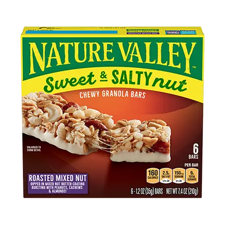 Nature Valley Roasted Mixed Nut Sweet & Salty Granola Bars, front of 6 bar box.