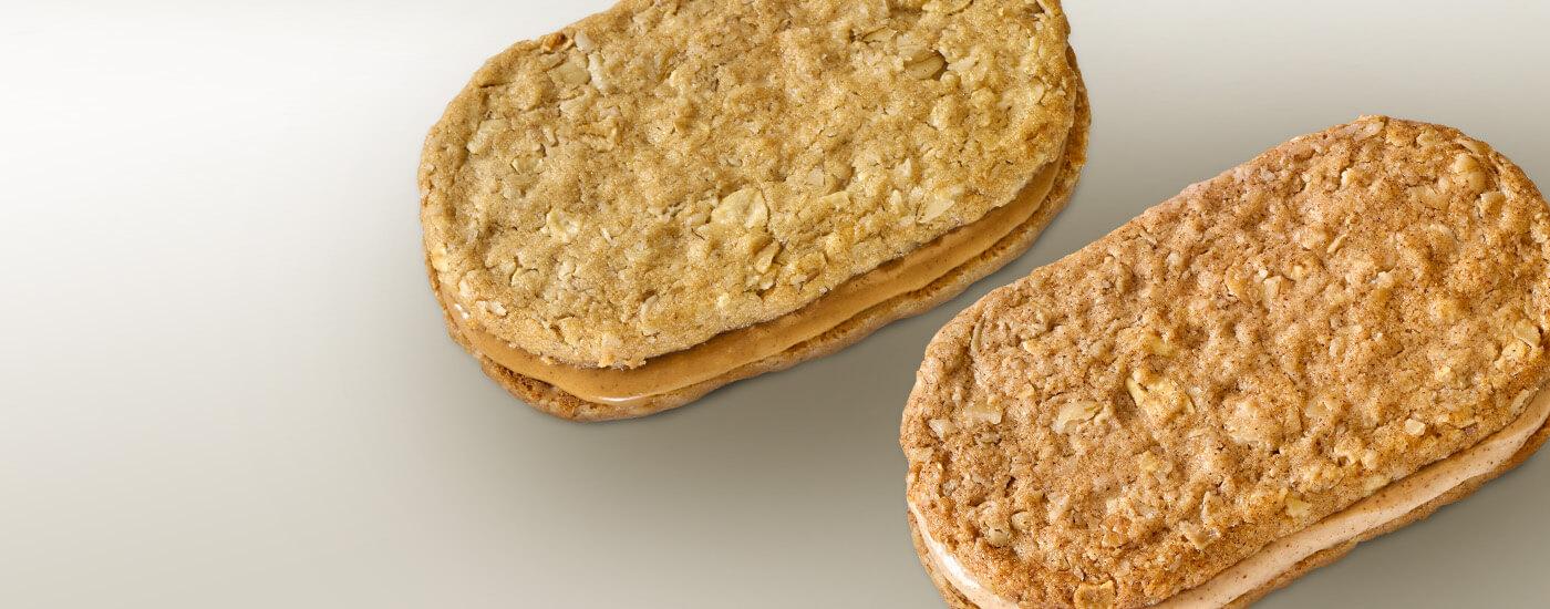 Close-up of two Nature Valley biscuit sandwiches.
