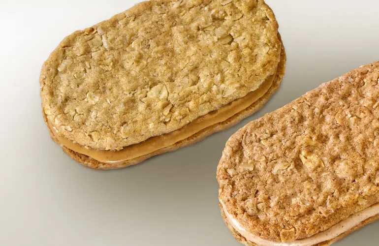 Close-up of two Nature Valley biscuit sandwiches.