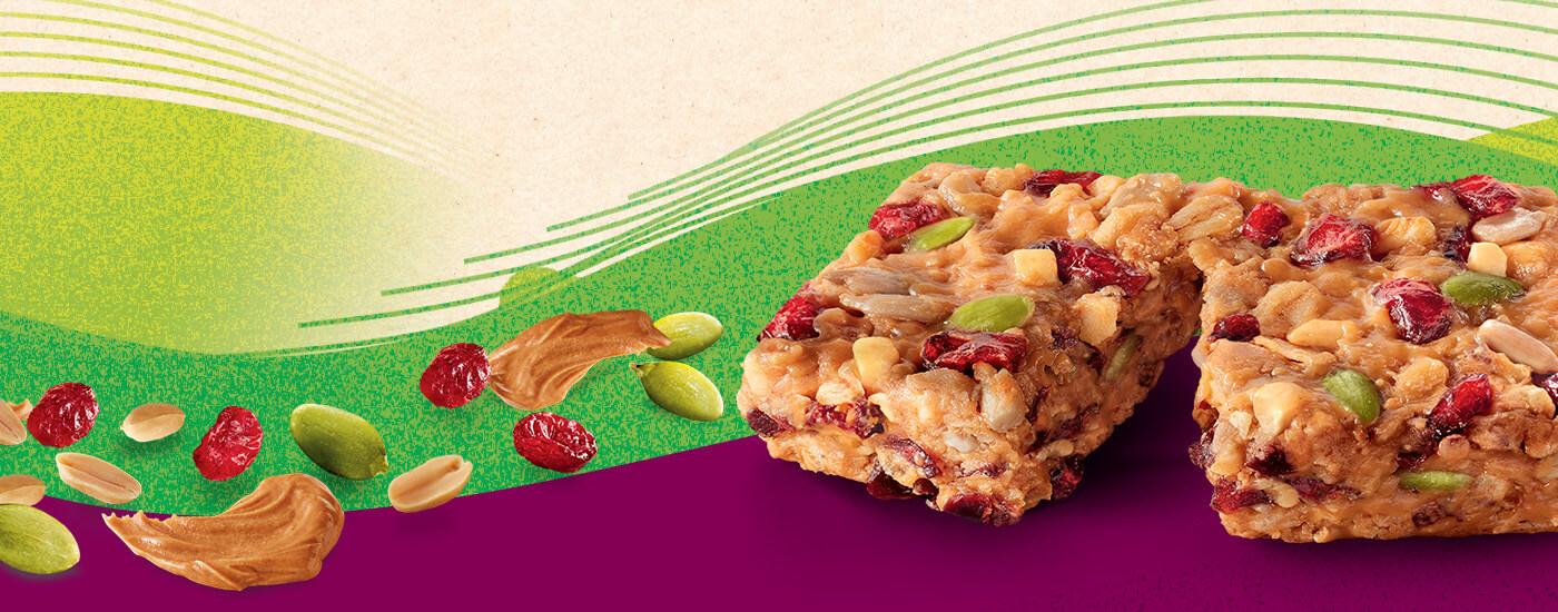 Nature Valley Packed Sustained Energy Bar unwrapped and close-up to show texture.