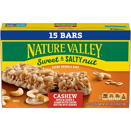 Nature Valley Cashew Sweet & Salty Nut Chewy Granola Bars, front of 15 bar box.