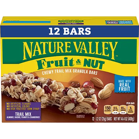 Nature Valley Trail Mix Fruit & Nut Bars, front of 12 bar box.