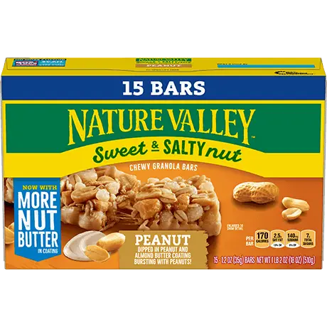 Nature Valley Peanut Sweet & Salty Nut Chewy Granola Bars, front of 15 bar box.