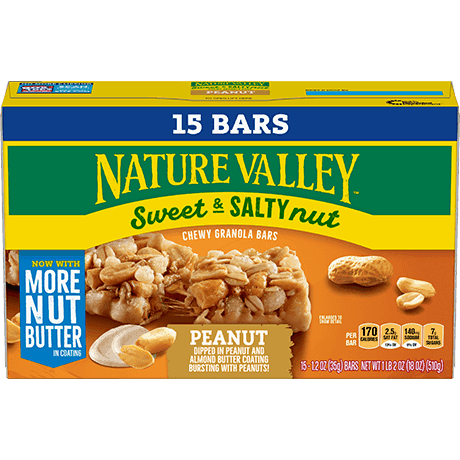 Nature Valley Peanut Sweet & Salty Nut Chewy Granola Bars, front of 15 bar box.