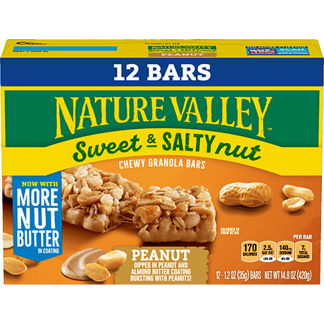 Nature Valley Peanut Sweet & Salty Chewy Granola Bars, front of 12 bar box.