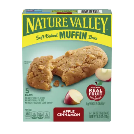 Nature Valley Apple Cinnamon Soft-Baked Muffin Bars, front of 5 bar box.