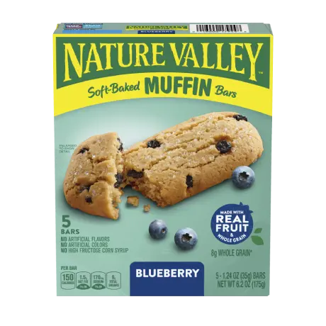 Nature Valley Blueberry Soft-Baked Oatmeal Squares, front of 5 bar box.