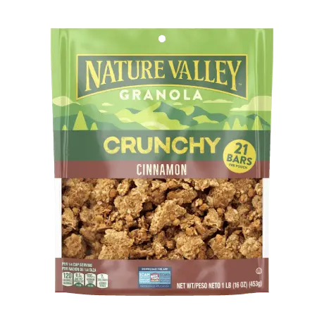 Nature Valley Crunchy Cinnamon Granola, front of 16 oz. bag.