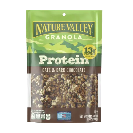Nature Valley Oats & Dark Chocolate Protein Granola, front of 11 oz. bag.