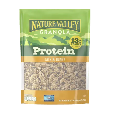 Nature Valley Protein Oats and Honey Granola, front of bag.