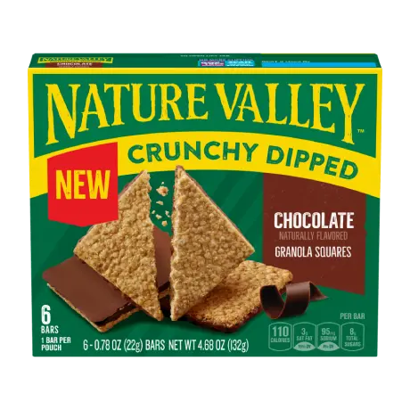 Nature Valley Chocolate Crunchy Dipped Granola Squares, front of 6 bar box.