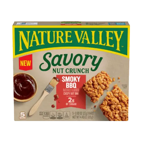 Nature Valley Savory Nut Crunch, Smokey BBQ, front of 5 bar box.