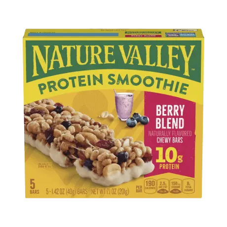 Nature Valley Berry Blended Protein Smoothie Chewy Bar, front of 5 bars